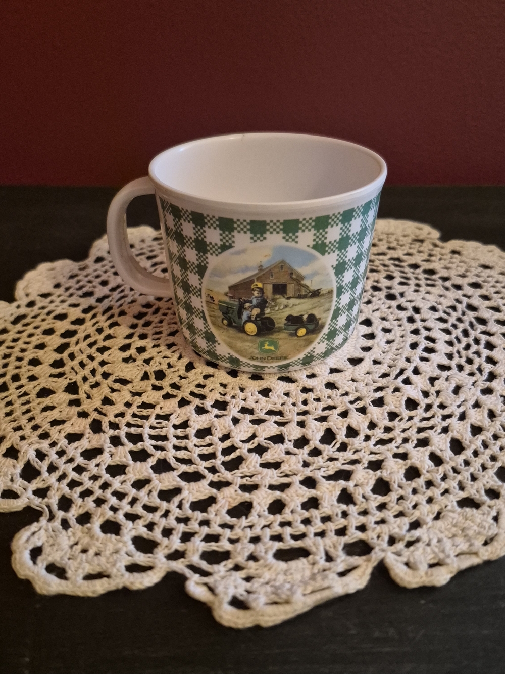John Deere Green Plaid Farm Tractor Plastic Mug